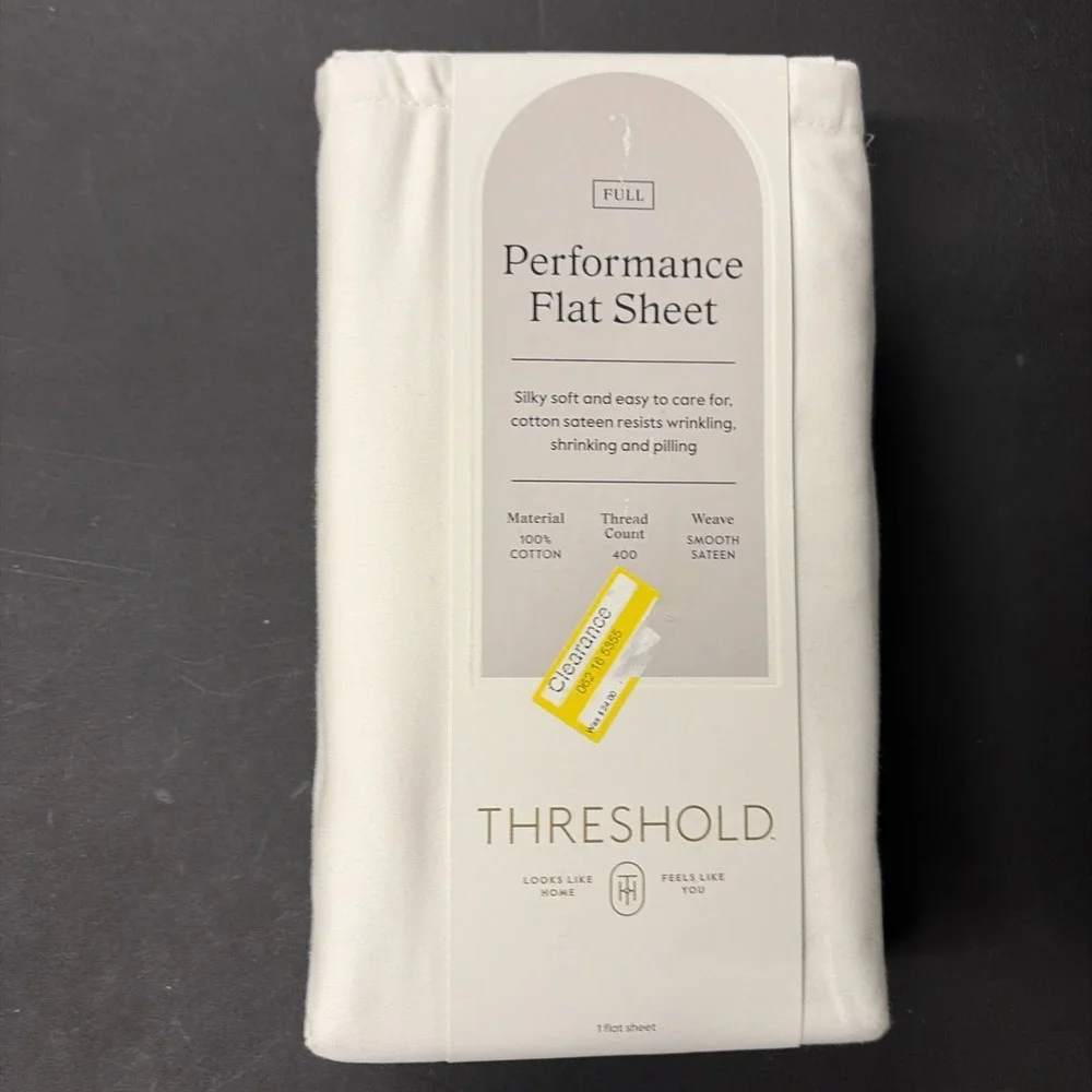 Threshold FULL Performance Flat Sheet Silky Soft Sateen SOUR CREAM 400 TC 20542